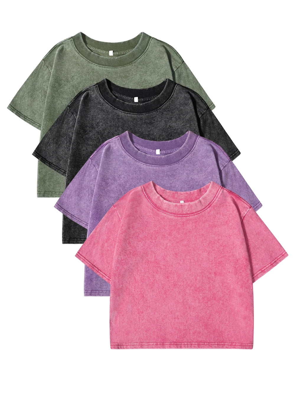 100% Cotton Washed T-Shirts For Women Loose O-Neck Crop Tops Y2k