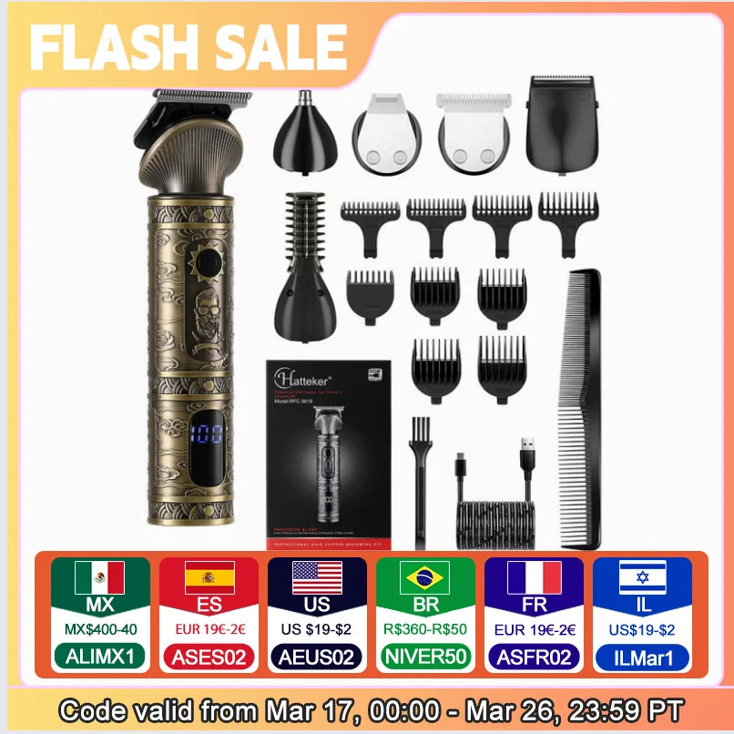 Hatteker 6 in 1 hair clipper set hair trimmer hair cutting machine for