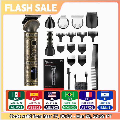 Hatteker 6 in 1 hair clipper set hair trimmer hair cutting machine for