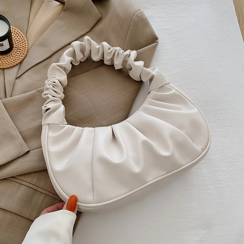 Fashion Pleated Handlebags for Women PU Cloud Bags Leisure Armpit Bag