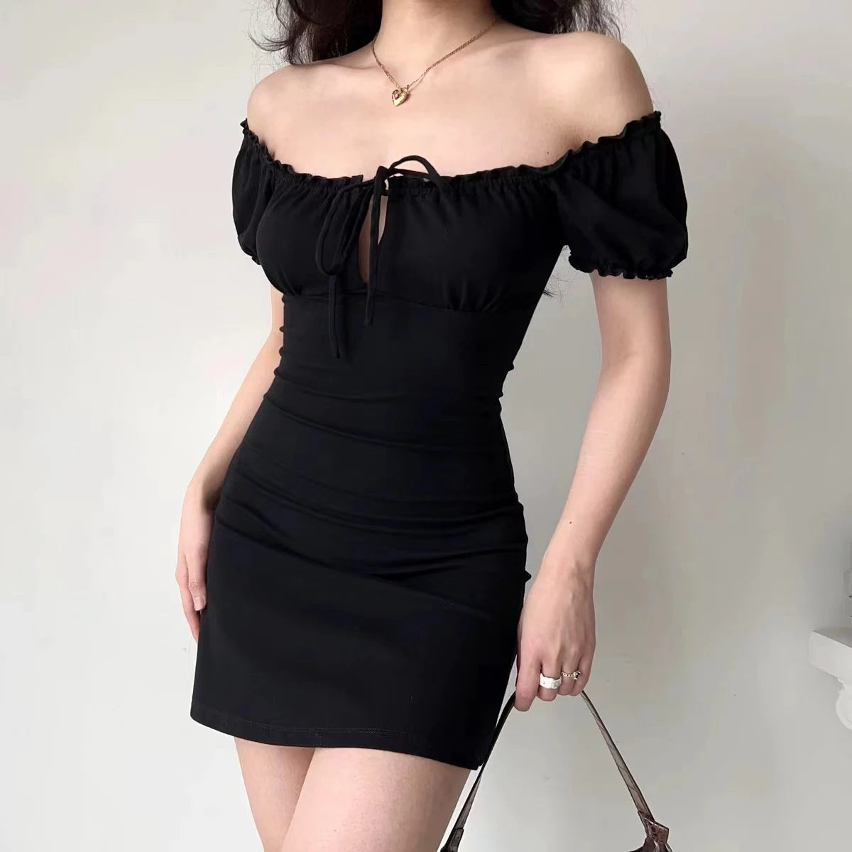 Summer Sexy Mini Dress Women Short Sleeved Lace up Hollow Casual