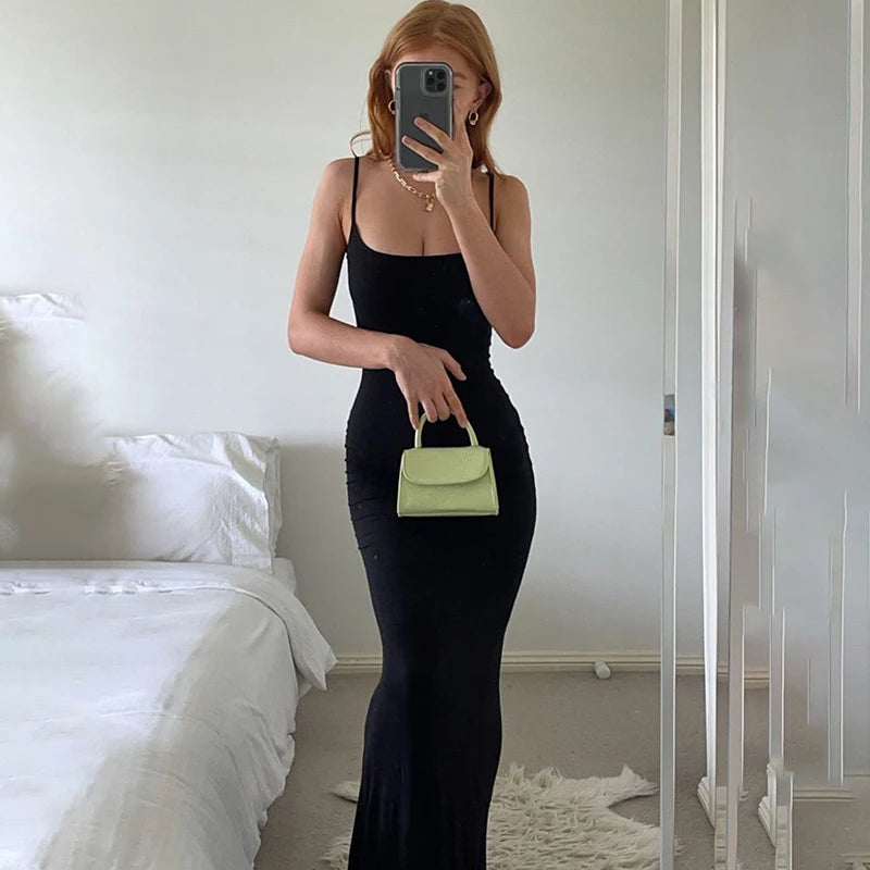 Elegant Bodycon Maxi Dress Women Summer 2024 Sleeveless Backless Sexy