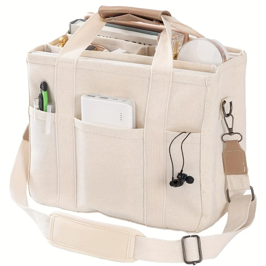 Ladies Canvas Handbag Multi Pocket Large Capacity Tote Bag Adjustable