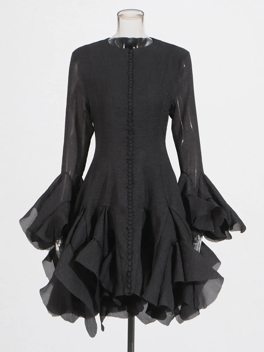 TWOTWINSTYLE Solid Spliced Button Slimming Dresses For Women O Neck