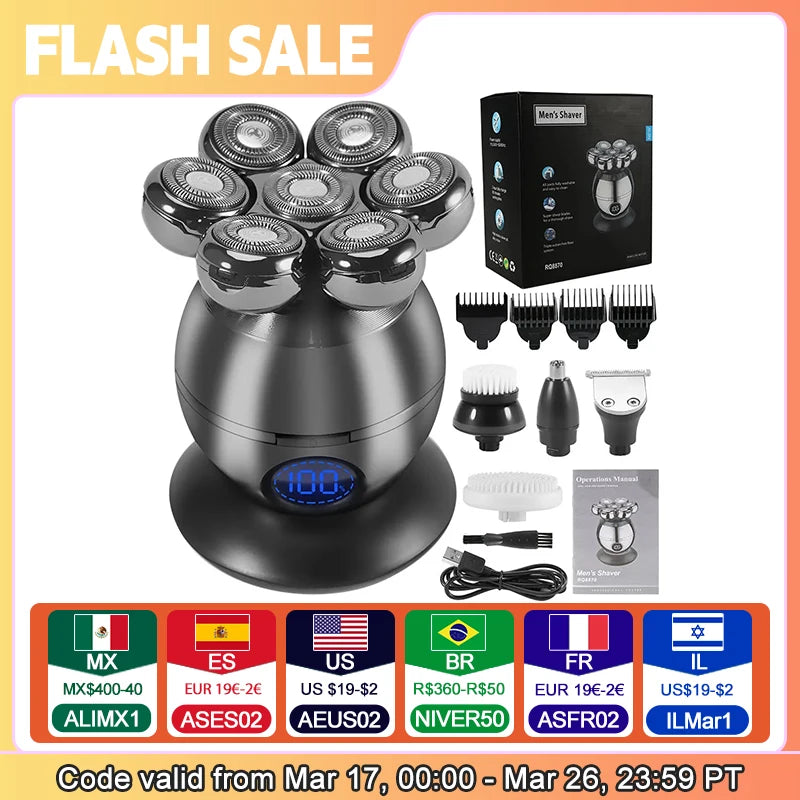 Electric Shaver 7D Floating Cutter Head Base Charging Portable Men