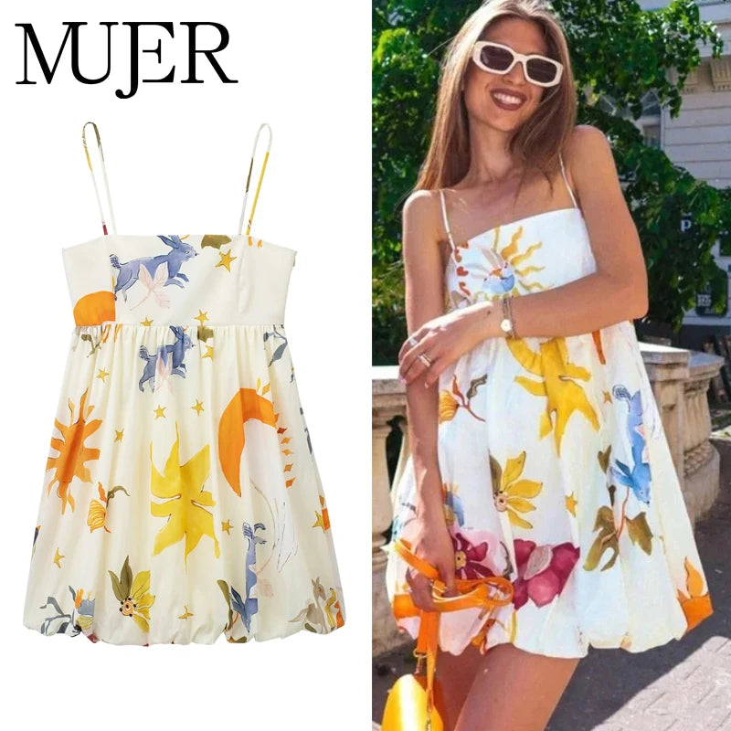 MUJER Print Slip Mini Dress Women Sleeveless Summer Dress Woman 2025