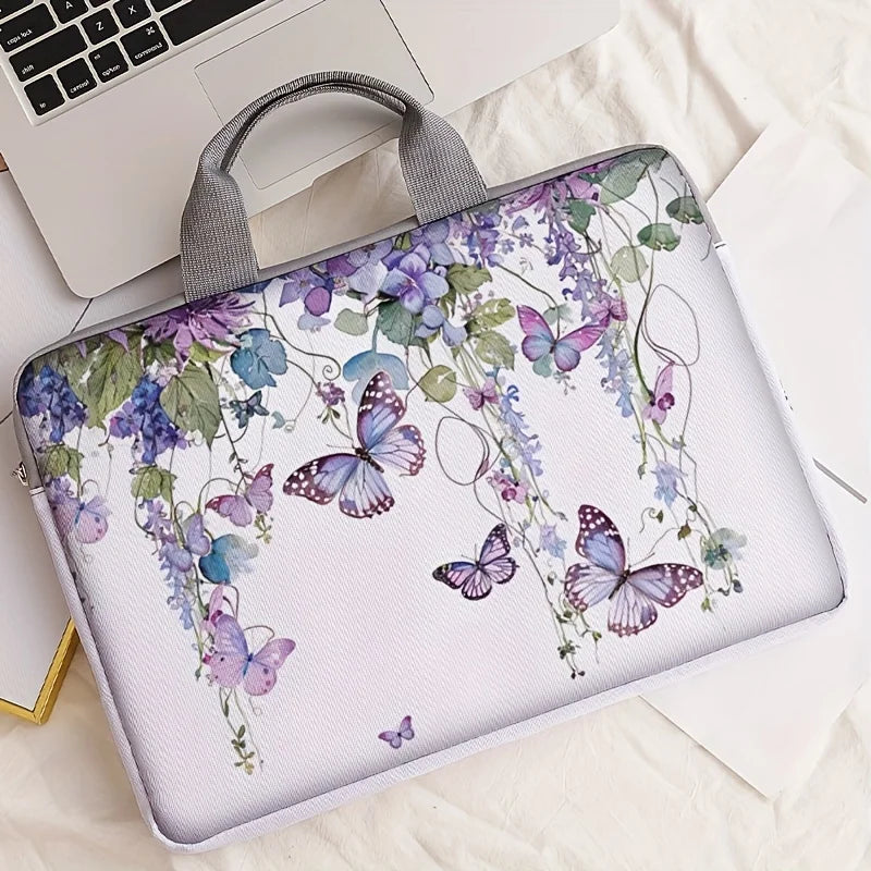 One piece set, two styles, purple butterfly pattern laptop bag and