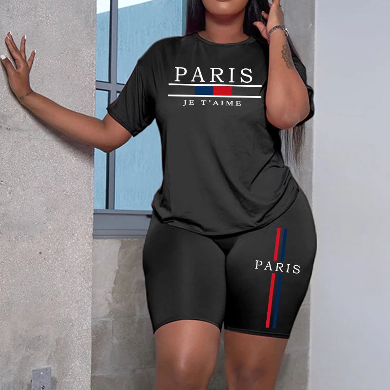 2025 Womens Outfits Fashion Casual Printing Short Sleeve+Shorts Suit