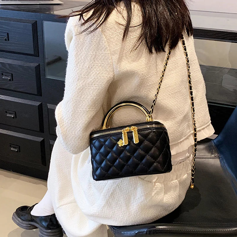 Quilted Shoulder Bag for Women PU Leather British Style Handbag Ladies