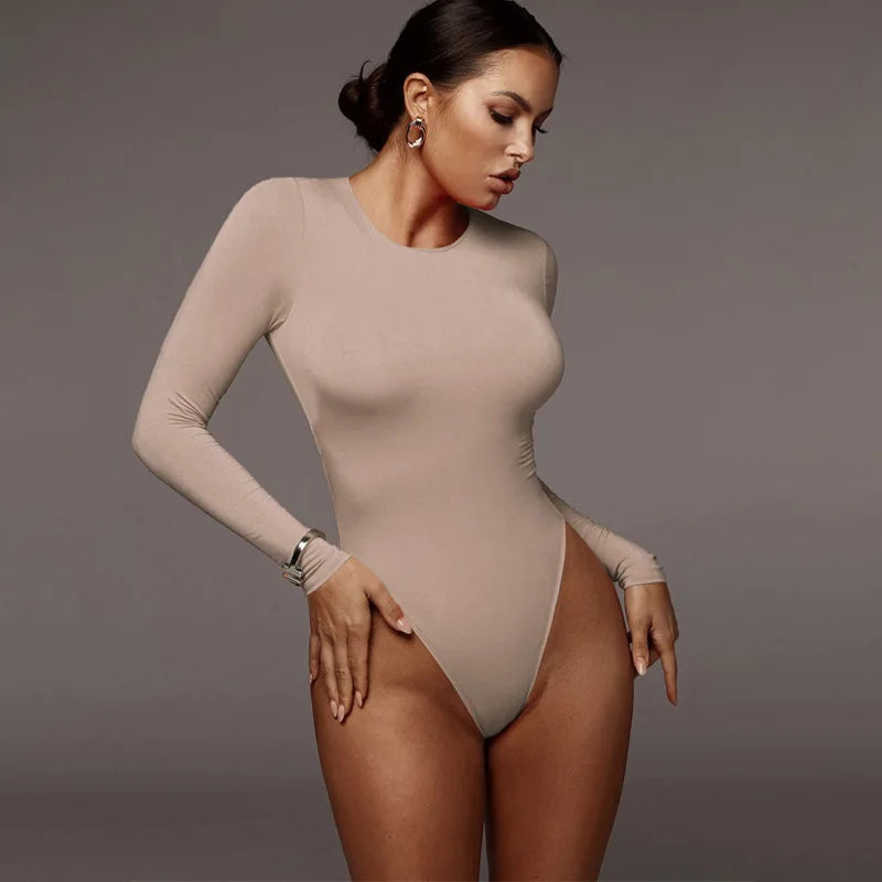 O Neck Long Sleeve Solid White Sexy Bodysuit Women Black Autumn Winter