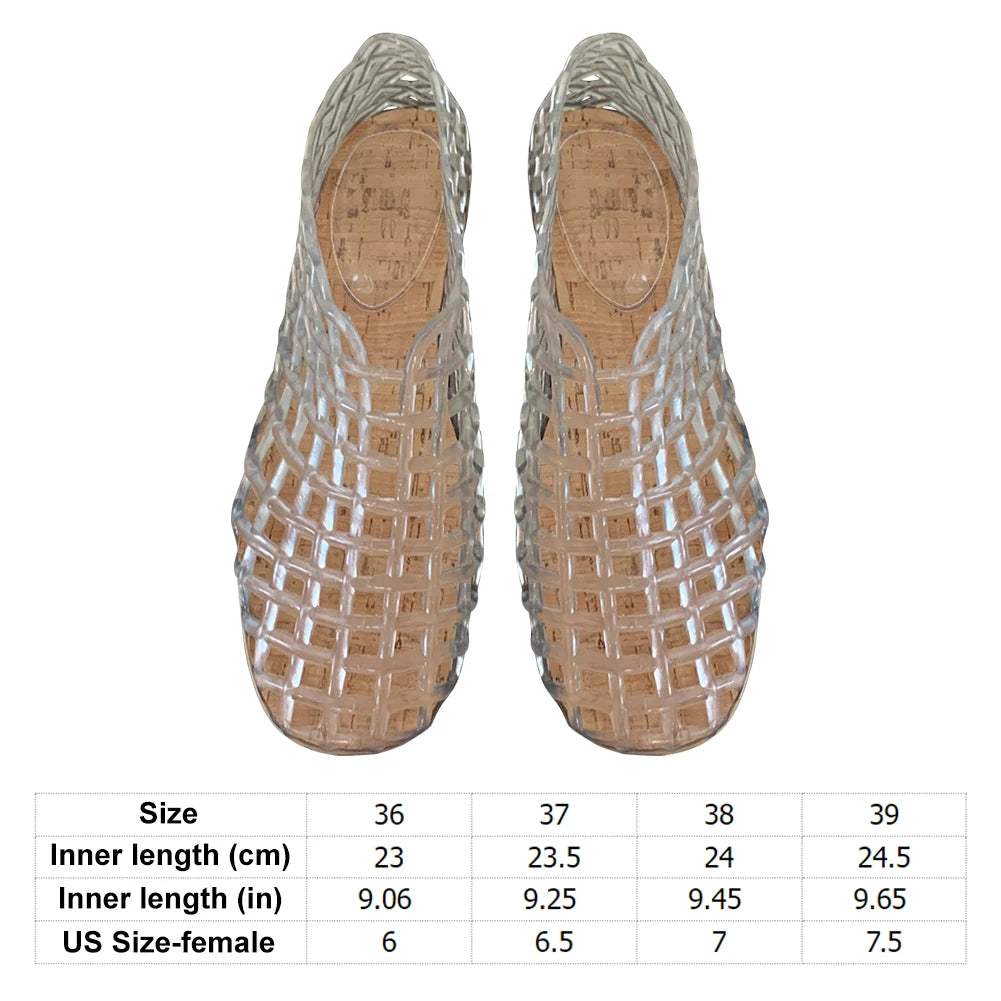 Women Jelly Flats Mesh Ballet Flats Square Toe Hollow Out Ballet Flats