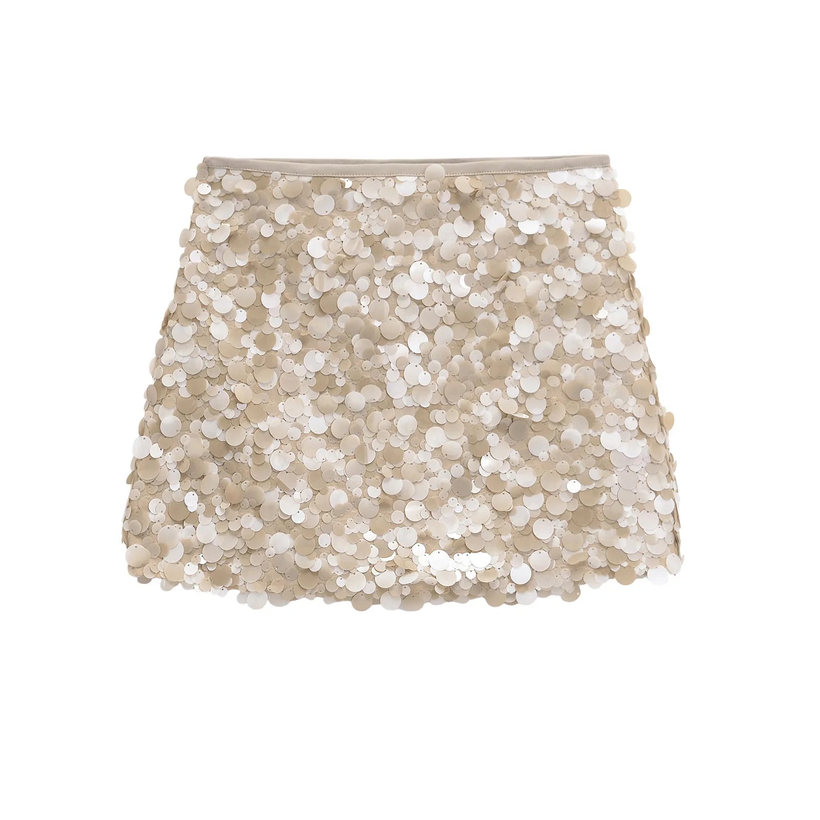 ZBZA Women's Shiny Sequined Skirt High Waist Side Zipper Sexy Elegant