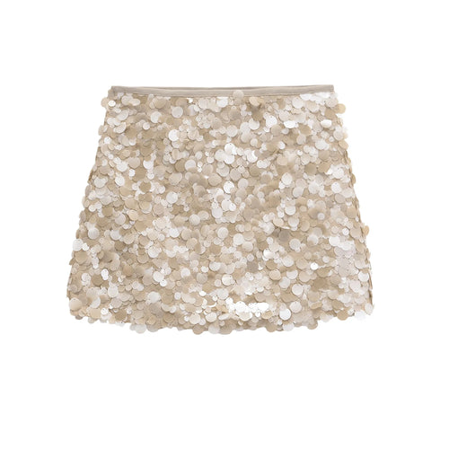 ZBZA Women's Shiny Sequined Skirt High Waist Side Zipper Sexy Elegant