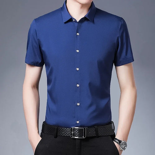 Men's Business Casual Solid Color Short Sleeved Shirt Non Ironing