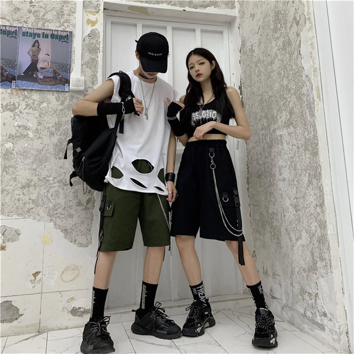 Loose Cargo Shorts Women Large Pocket Harajuku Japan Shorts Girl
