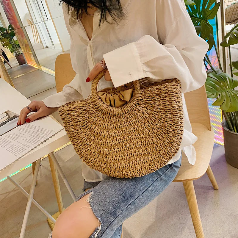 Summer Handmade Bags for Women Beach Weaving Ladies Straw Bag Wrapped