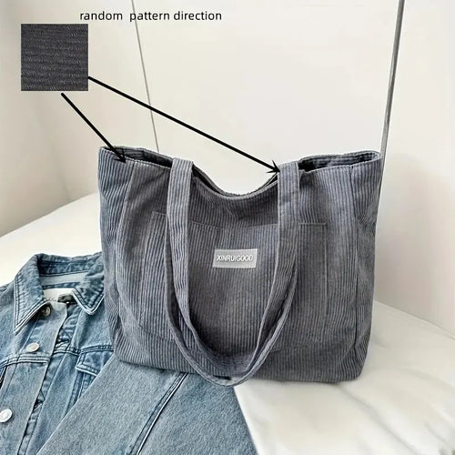 Large Capacity Shoulder Bag Trendy Corduroy Tote Bag Solid Color