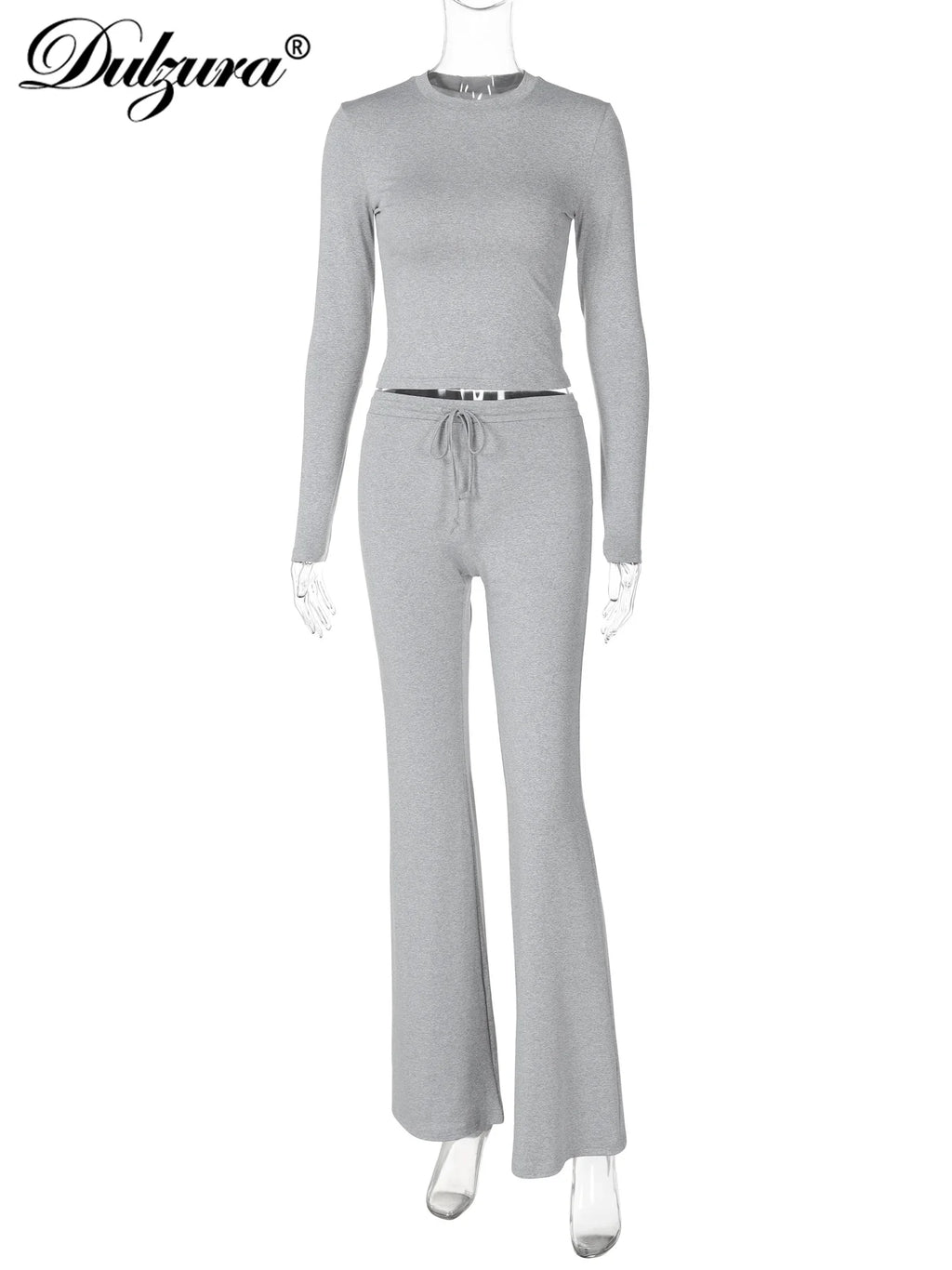 Dulzura Women’S Casual 2 Piece Pants Set Long Sleeves Bodycon Crop Top