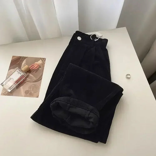 Vintage High Waist Corduroy Pants Women Spring Fall Straight Causal