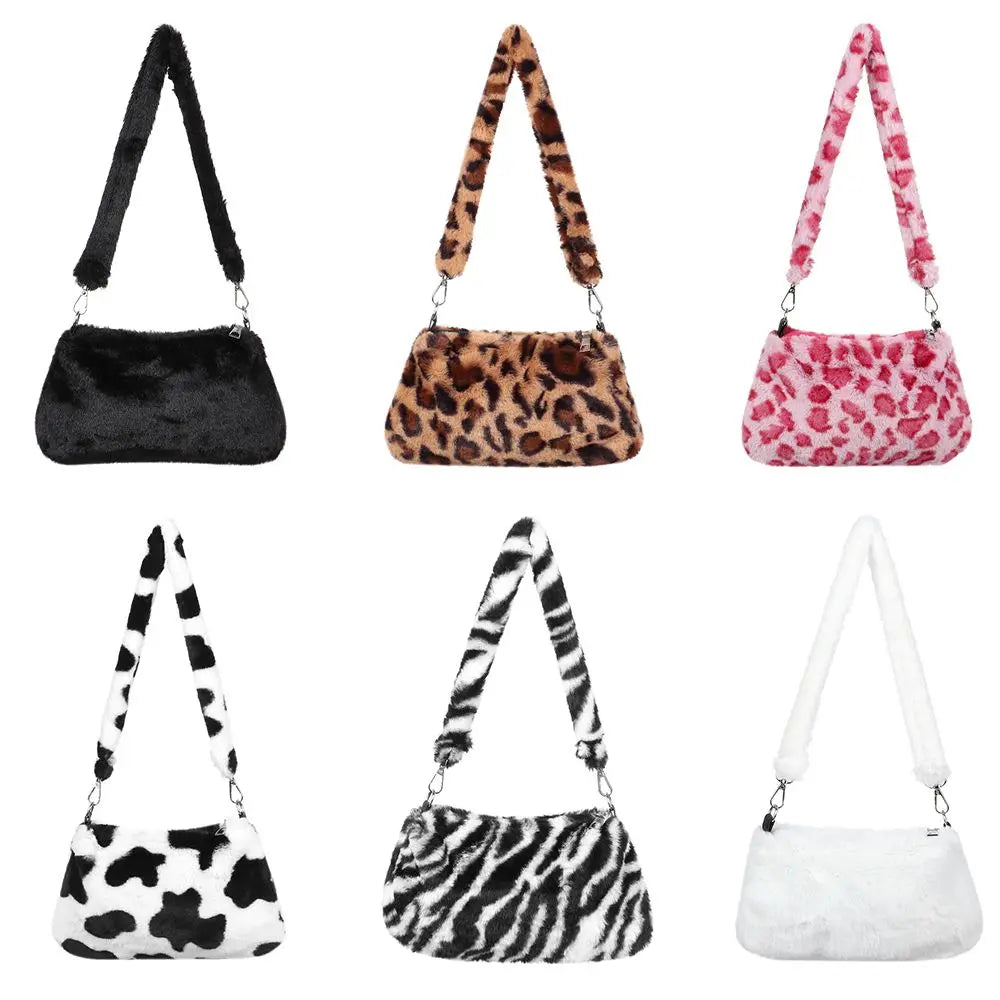 New Women's Casual Shoulder Bag Animal Print Leopard Plush Lady