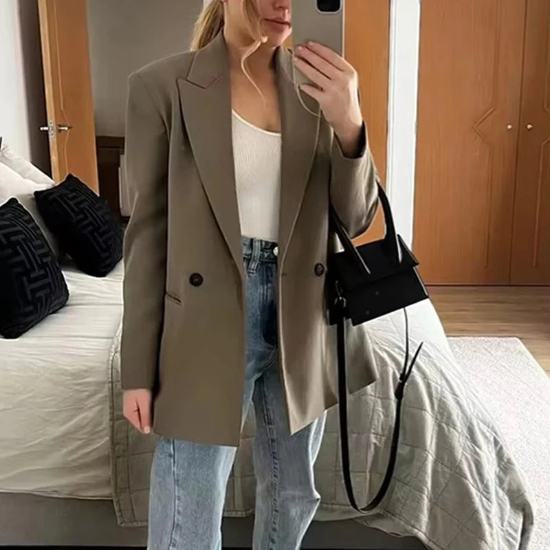 MUJER 2025 Straight Blazer for Women Loose Office Blazer Women Long