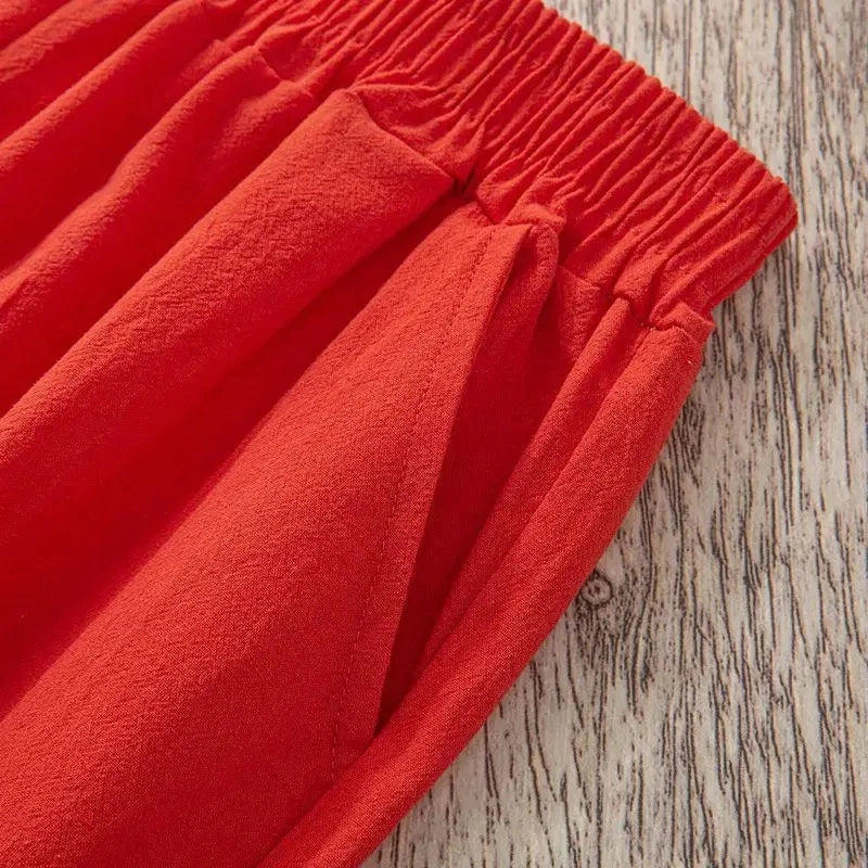 Women Summer Casual Loose Harem Elastic Waist Cotton Linen Pants Ninth