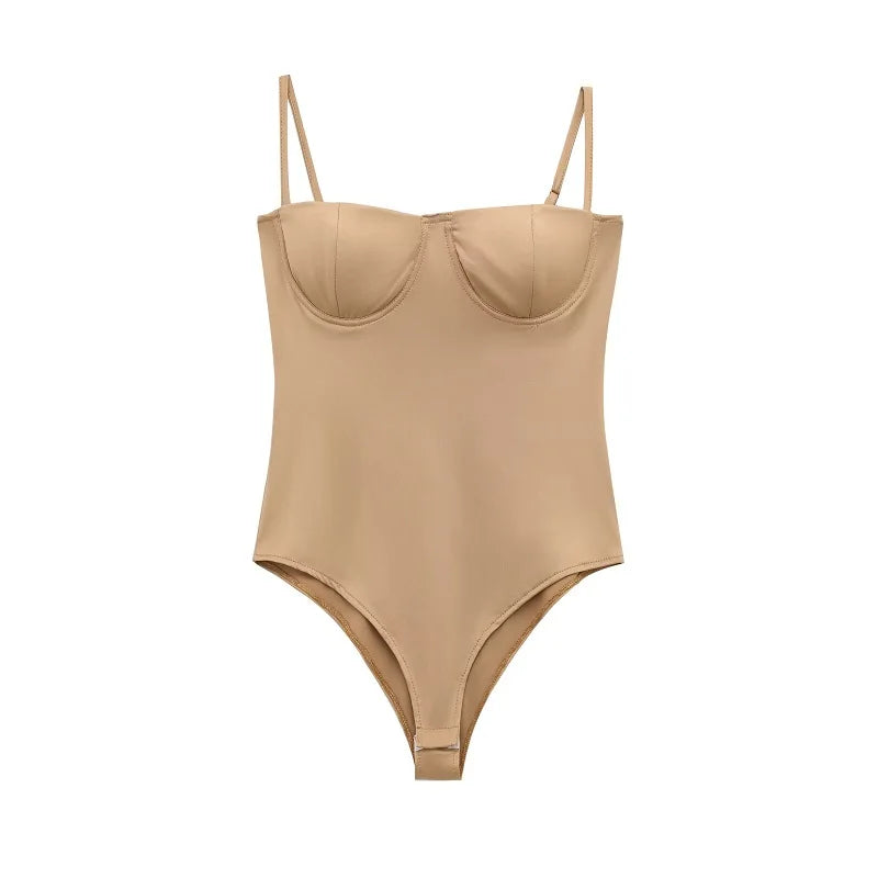 MUJER Sexy Satin Bodysuit Women Backless Bustier Top Women Sexy