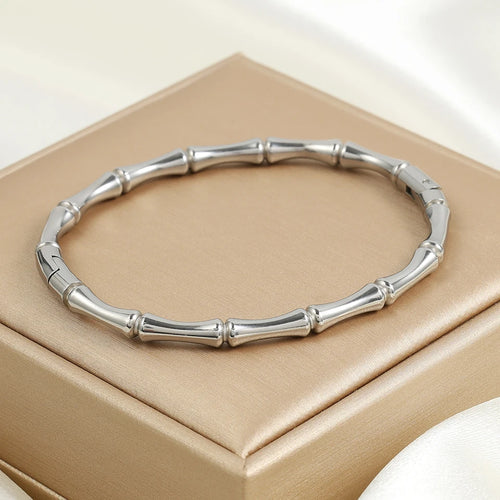Fashion Smooth Ring Bamboo Shape Stainless Steel Bracelets For Women
