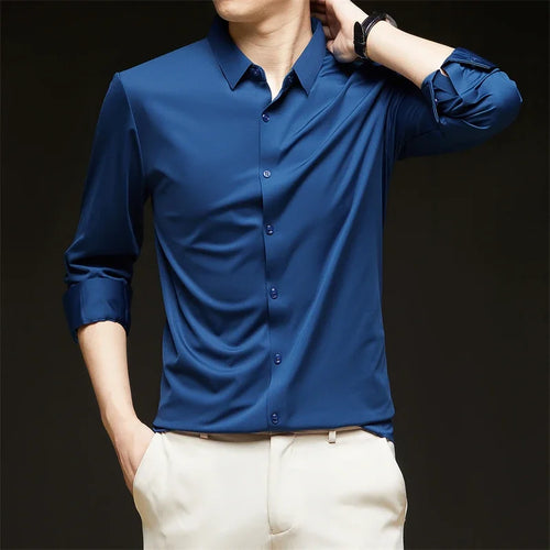 New Men's Business Casual Long Sleeved Solid Color Shirt Wrinkle