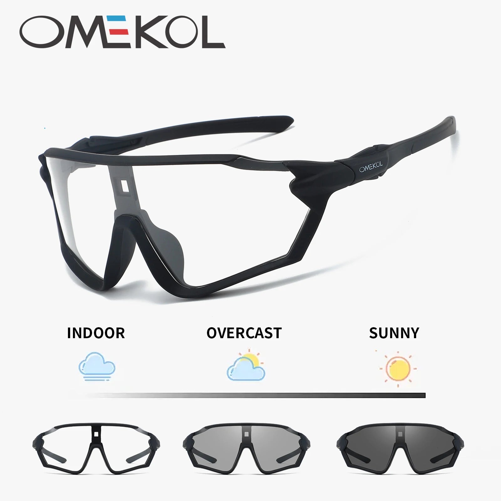 OMEKOL Brand New Photochromic Cycling Sunglasses Men Women Outdoor