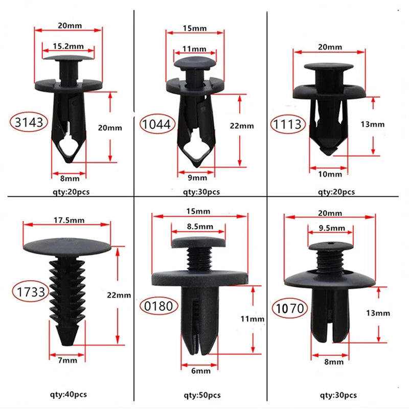 190PCS Set Car Universal Buckle 6 Models Size Fastenr Rivet Clamping