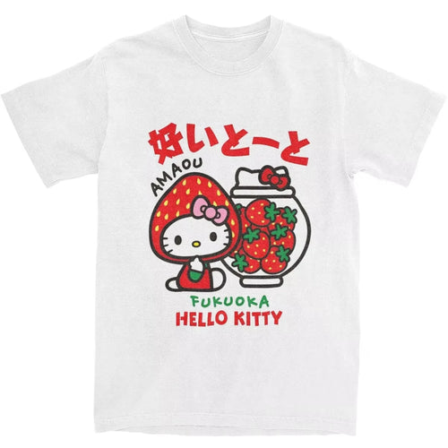 Hello Kitty Strawberry T-shirt Hippie Beach T-shirt Retro Casual Tops