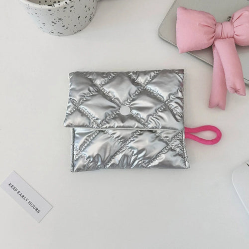 Silver Lingge Bow Pattern Coin Purses Small Canvas Coin Wallet Lady