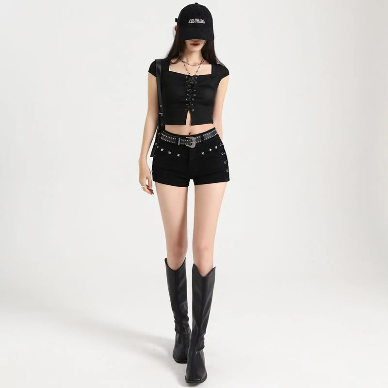 Summer Y2k Sexy Low Waist Mini Denim Shorts Women Vintage Korean