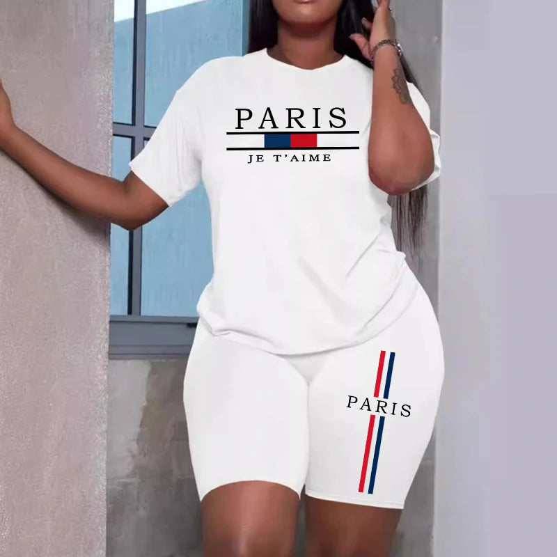2025 Womens Outfits Fashion Casual Printing Short Sleeve+Shorts Suit