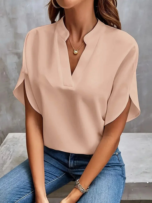 Summer Elegant Women's Blouse New V-neck Short Sleeve Solid Color