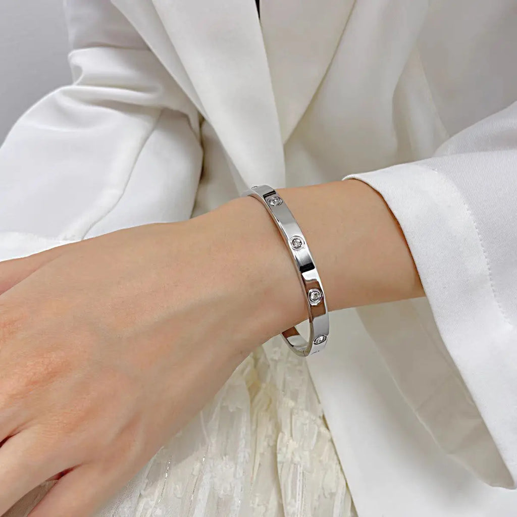 Fashion Round Cubic Zirconia Bracelets For Women Men Gold Silver Color
