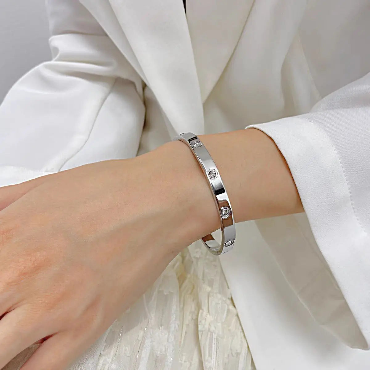 Fashion Round Cubic Zirconia Bracelets For Women Men Gold Silver Color