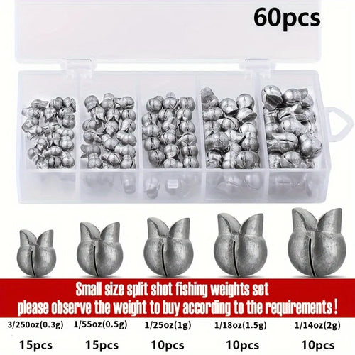 60/120pcs Fishing Weights Kit,Premium Split Shot Sinkers with 5