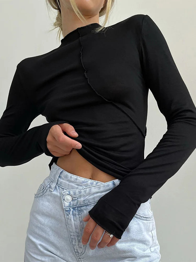 2023 Turtleneck Y2K Long Sleeve T Shirts Women White Autumn Winter