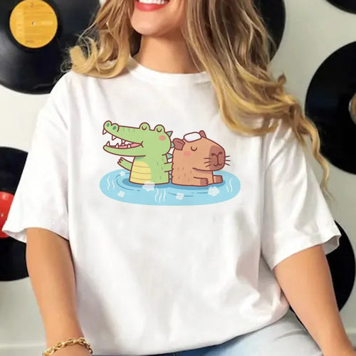 Capybara T-shirts Women Manga Graphic Tee Harajuku Top Female Japanese