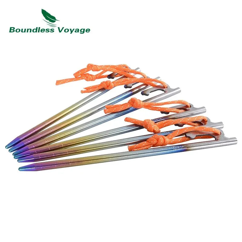 Boundless Voyage 6pcs Heavy Duty Titanium Alloy Camping Tent Stakes