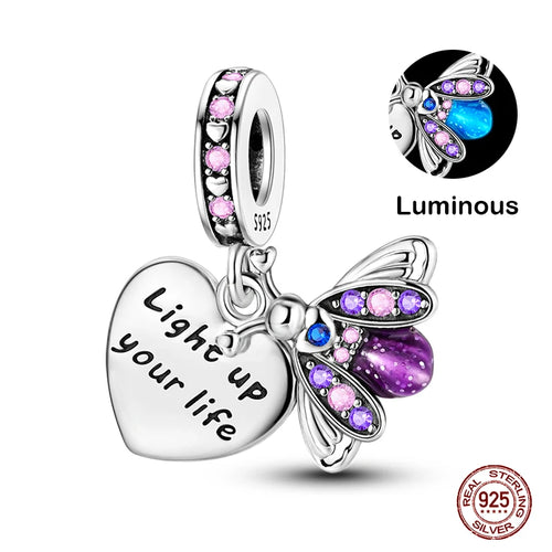 925 Sterling Silver Chameleon Luminous Firefly Butterfly Charms Beads