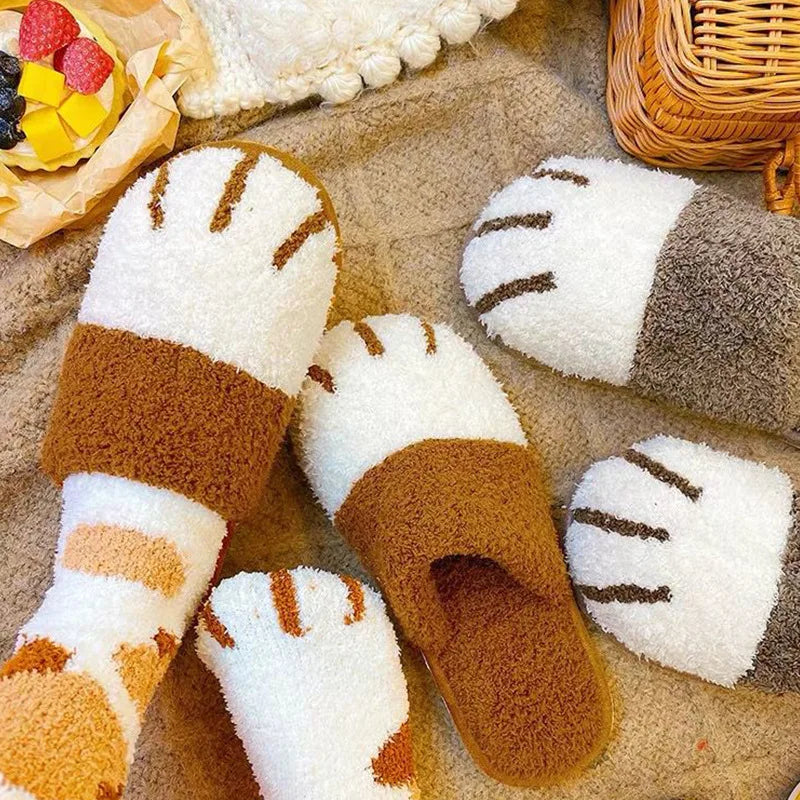 Comwarm Winter Warm Plush Slippers Cute Cat Paw Designer House Women