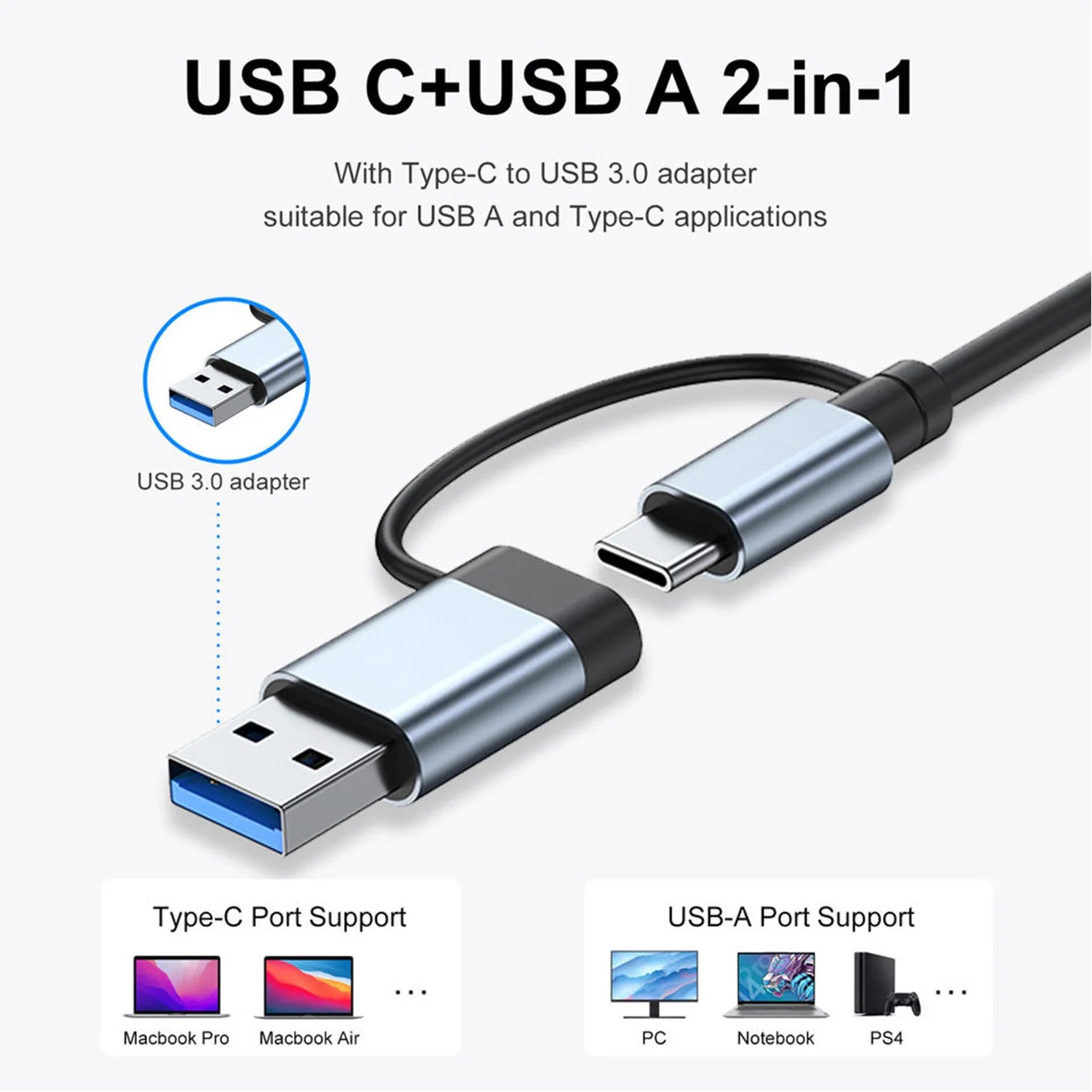 USB C Hub USB Hub 3.0, Aluminum 7 in 1 USB Extender, USB Splitter with