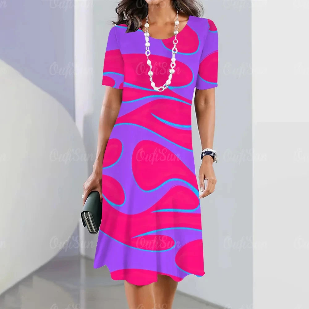 2024 New Vintage Women's Dresses Striped Printed Elegant Casual Short