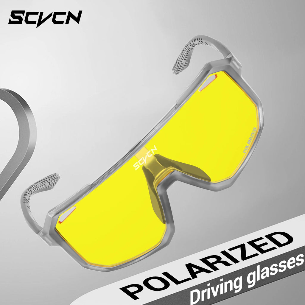 SCVCN New Yellow Polarized Cycling Sunglasses Men Bike MTB Driving