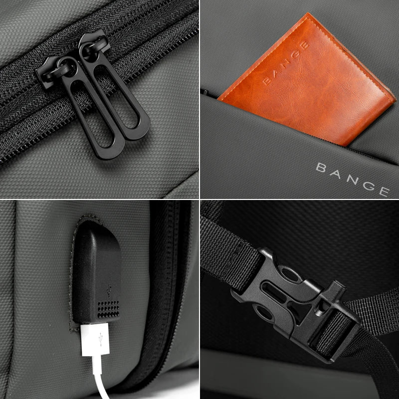 BANGE Aesthetic Men Business Backpack School Expandable USB Bag, Large