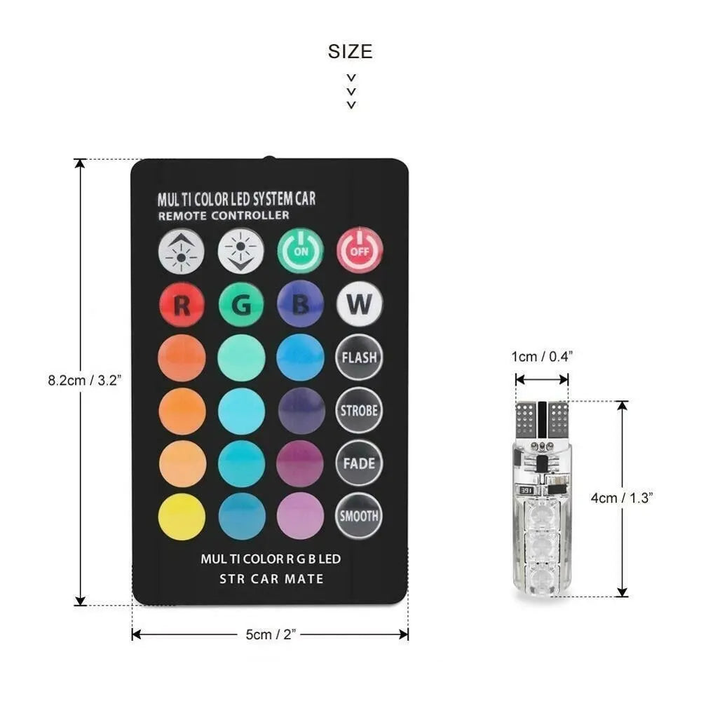 1SET T10 W5w RGB LED Bulb 12SMD 5050 CANbus 194 168 Car With Remote