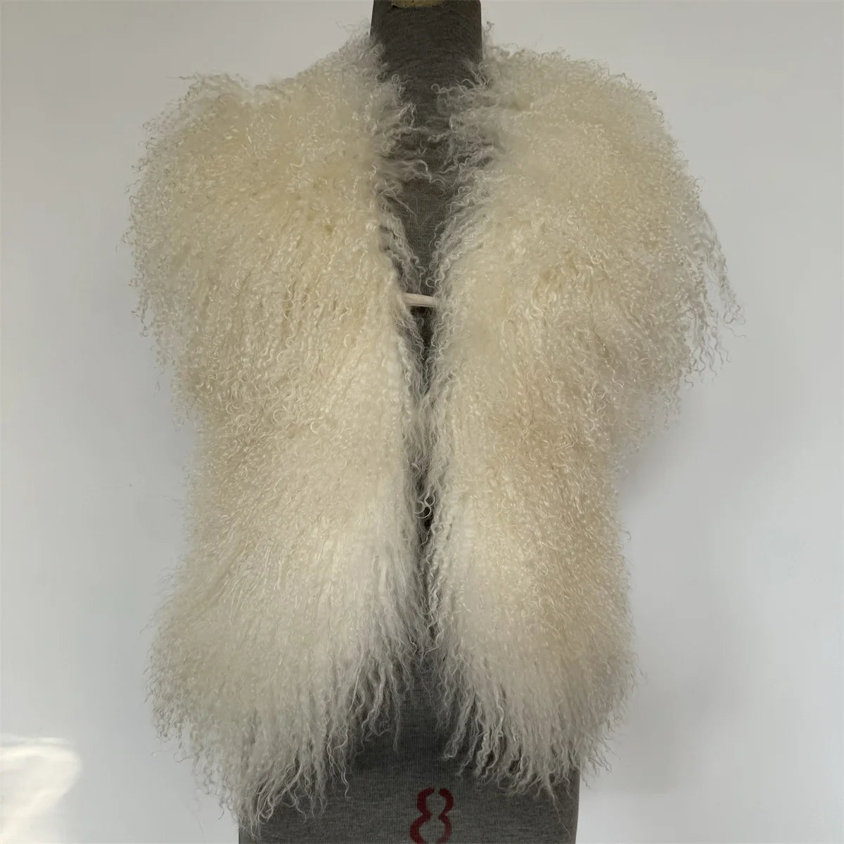 Fluffy Luxury  Real Mongolian Fur Halter Vests Women Solid Deep V-Neck